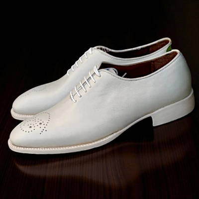Crafted leather classic white leather oxford lace up dress shoes - Thumbnail 1