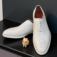 Crafted Leather Classic White Leather Oxford Lace up Dress Shoes - Thumbnail 1