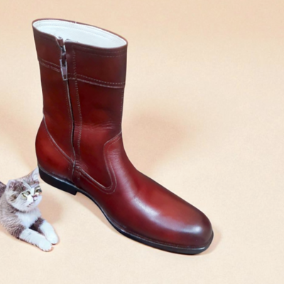 Crafted leather classic brown leather side zipper ankle high cowboy jodhpur dress boot