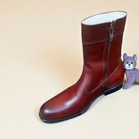 Crafted Leather Classic Brown Leather Side Zipper Ankle High Cowboy Jodhpur Dress Boot - Thumbnail 1