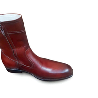 Crafted Leather Classic Brown Leather Side Zipper Ankle High Cowboy Jodhpur Dress Boot - Thumbnail 2