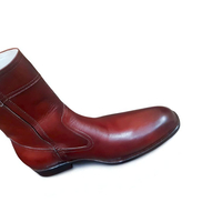 Crafted Leather Classic Brown Leather Side Zipper Ankle High Cowboy Jodhpur Dress Boot - Thumbnail 3