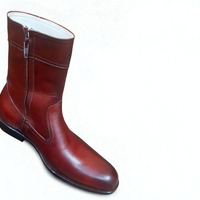 Crafted Leather Classic Brown Leather Side Zipper Ankle High Cowboy Jodhpur Dress Boot - Thumbnail 4