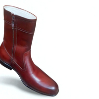 Crafted Leather Classic Brown Leather Side Zipper Ankle High Cowboy Jodhpur Dress Boot - Thumbnail 5