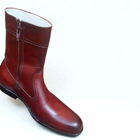 Crafted Leather Classic Brown Leather Side Zipper Ankle High Cowboy Jodhpur Dress Boot - Thumbnail 6