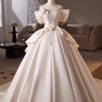 White satin long prom dress, a-line sweetheart neck evening party dress - Thumbnail 1