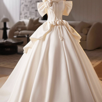 White Satin Long Prom Dress, A-Line Sweetheart Neck Evening Party Dress - Thumbnail 2