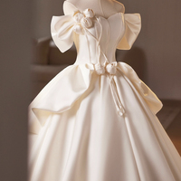 White Satin Long Prom Dress, A-Line Sweetheart Neck Evening Party Dress - Thumbnail 3