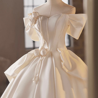 White Satin Long Prom Dress, A-Line Sweetheart Neck Evening Party Dress - Thumbnail 4