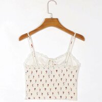 V-neck red floral hollow lace-up white camisole - Thumbnail 2