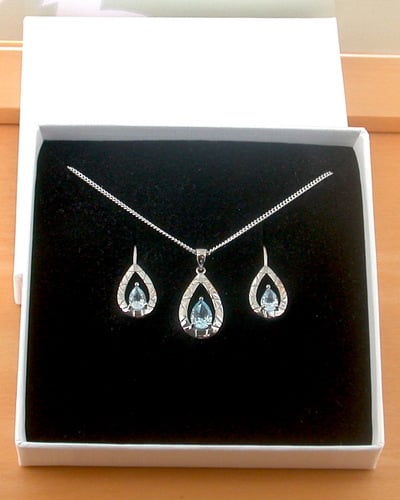 BOXED GIFT BOX/Sterling Silver Blue Topaz Teardrop Pendant & Chain/Blue Topaz Necklace/Topaz Jewellery/Topaz JewelryTopaz Earrings/UK