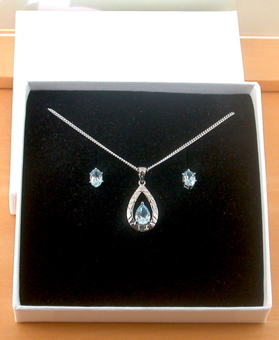BOXED GIFT BOX/Sterling Silver Blue Topaz Teardrop Pendant & Chain/Blue Topaz Necklace/Topaz Jewellery/Topaz JewelryTopaz Earrings/UK
