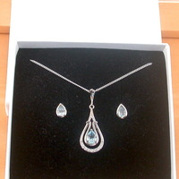 BOXED GIFT SET/Sterling Silver Blue Topaz & Cz Pendant & Chain/Blue Topaz Necklace/Topaz Jewellery/Topaz Earrings/UK - Thumbnail 9