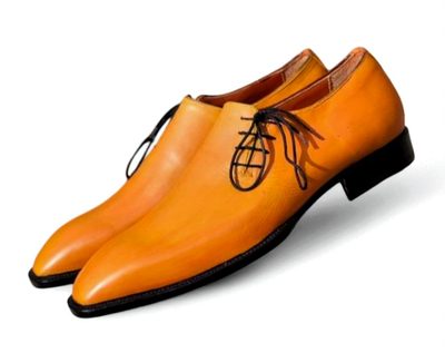 Crafted Leather Classic Yellow Leather Side Laces Oxford Dress Shoes