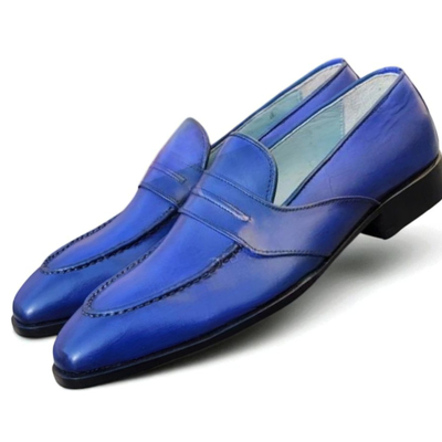 Crafted leather classic blue leather moccasin loafers dress shoes