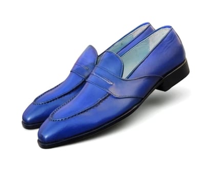 Crafted Leather Classic Blue Leather Moccasin Loafers Dress Shoes
