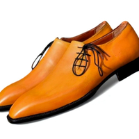 Crafted Leather Classic Yellow Leather Side Laces Oxford Dress Shoes - Thumbnail 2