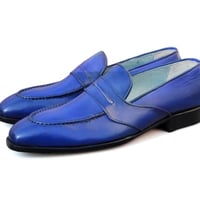 Crafted Leather Classic Blue Leather Moccasin Loafers Dress Shoes - Thumbnail 1