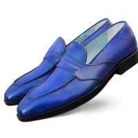 Crafted Leather Classic Blue Leather Moccasin Loafers Dress Shoes - Thumbnail 3