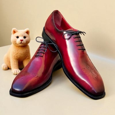 Crafted leather classic men burgundy leather oxford lace up dress shoes - Thumbnail 2