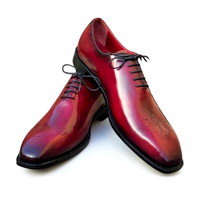 Crafted Leather Classic Men Burgundy Leather Oxford Lace up Dress Shoes - Thumbnail 1