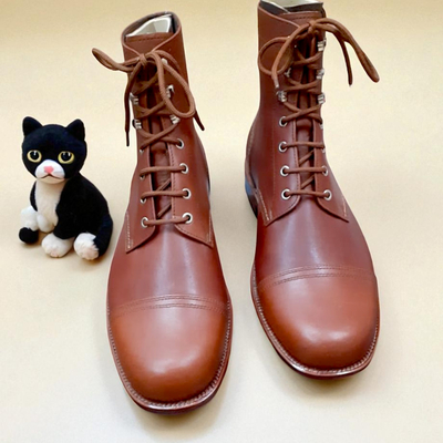 Crafted leather classic brown leather men ankle lace up derby boot