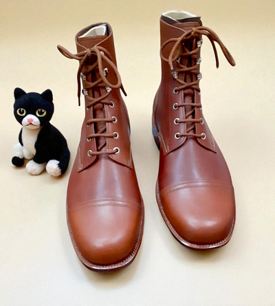 Crafted Leather Classic Brown Leather Men Ankle Lace up Derby Boot