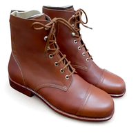 Crafted Leather Classic Brown Leather Men Ankle Lace up Derby Boot - Thumbnail 1