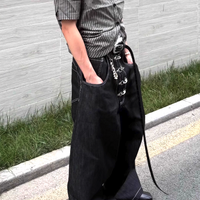 BUCKLE CURVED BAGGY JEANS  - Thumbnail 1