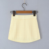Retro Gypsy Light Yellow Knitted Mini Stretch Hip Skirt - Thumbnail 3
