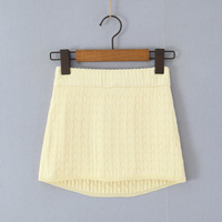 Retro Gypsy Light Yellow Knitted Mini Stretch Hip Skirt - Thumbnail 5
