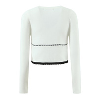 Contrast lace round neck chip cardigan long sleeves cropped cardigan - Thumbnail 2