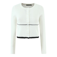 Contrast lace round neck chip cardigan long sleeves cropped cardigan - Thumbnail 1