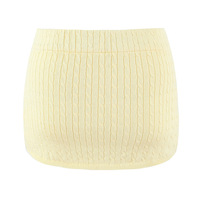 Retro Gypsy Light Yellow Knitted Mini Stretch Hip Skirt - Thumbnail 2