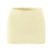 Retro Gypsy Light Yellow Knitted Mini Stretch Hip Skirt - Thumbnail 1