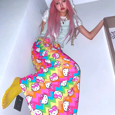 Kitty rainbow zig zag dress