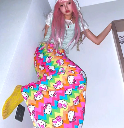 KITTY RAINBOW ZIG ZAG DRESS