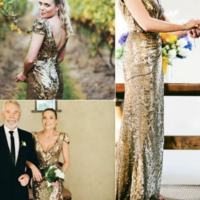 Gold Sequins V Neck V Back Wedding Dresses  - Thumbnail 2