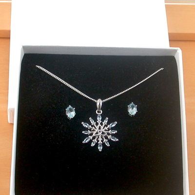 Boxed gift box/sterling silver blue topaz triquetra pendant & chain/blue topaz triquetra necklace/topaz jewellery/topaz jewelry/topaz earrings