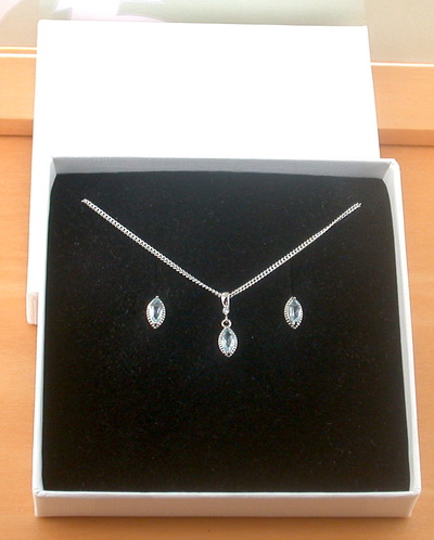 BOXED GIFT SET/Sterling Silver Blue Topaz Marquise Pendant & Chain/Blue Topaz Necklace/Topaz Necklace/Topaz Jewellery/Topaz Jewelry/UK