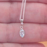 BOXED GIFT SET/Sterling Silver Blue Topaz Marquise Pendant & Chain/Blue Topaz Necklace/Topaz Necklace/Topaz Jewellery/Topaz Jewelry/UK - Thumbnail 3