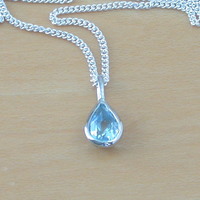 BOXED GIFT SET/Sterling Silver Blue Topaz Teardrop Pendant & Chain/Blue Topaz Necklace/Topaz Jewellery/Topaz Jewelry/November Birthstone/UK - Thumbnail 1