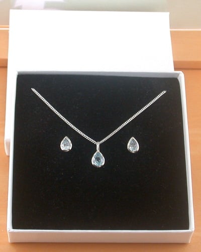 BOXED GIFT SET/Sterling Silver Blue Topaz Teardrop Pendant & Chain/Blue Topaz Necklace/Topaz Jewellery/Topaz Jewelry/November Birthstone/UK
