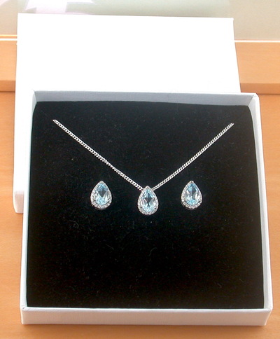 BOXED GIFT SET/Sterling Silver Blue Topaz & Cz Pendant & Chain/Blue Topaz Necklace/Topaz Jewellery/Topaz Jewelry/November Birthstone/UK