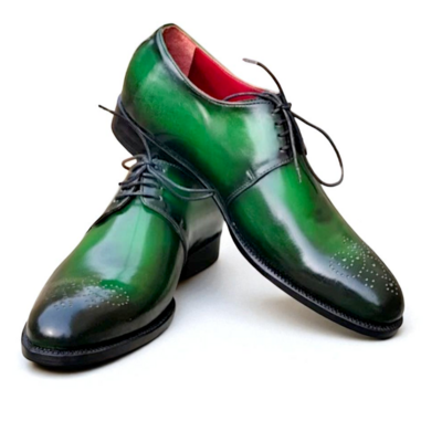 Crafted leather classic men green patina oxford lace up dress shoes - Thumbnail 2