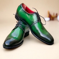 Crafted Leather Classic Men Green Patina Oxford Lace up Dress Shoes - Thumbnail 1