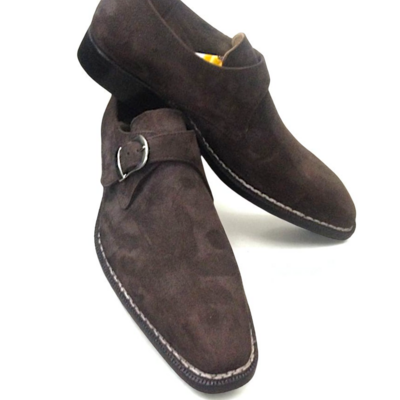 Crafted leather classic brown suede leather monk strap dress shoes - Thumbnail 1