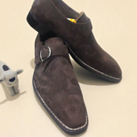 Crafted Leather Classic Brown Suede Leather Monk Strap Dress Shoes - Thumbnail 1