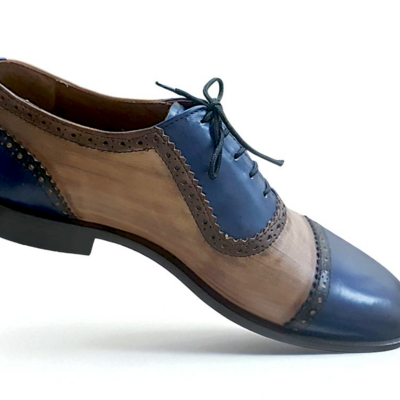 Crafted leather classic men two tone blue patina shaded leather lace up dress shoes - Thumbnail 2