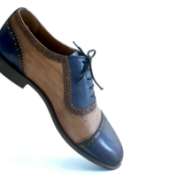 Crafted Leather Classic Men Two Tone Blue Patina Shaded Leather Lace up Dress Shoes - Thumbnail 1